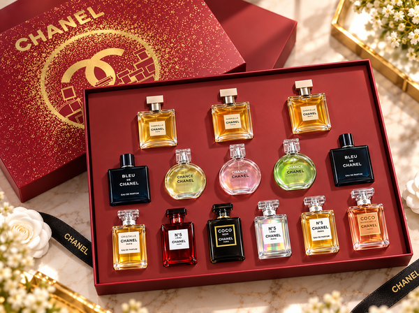 Chanel Luxury Perfume Collection 14 Pcs | مجموعة عطور شانيل الفاخرة 14 قطعة بعلبة هدايا حمراء