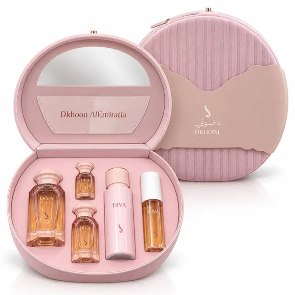 Dkhoon Emirates DIVA Gift Set for Women | مجموعة هدايا دخون الإمارات ديفا النسائية 5 قطع مع حقيبة فاخرة
